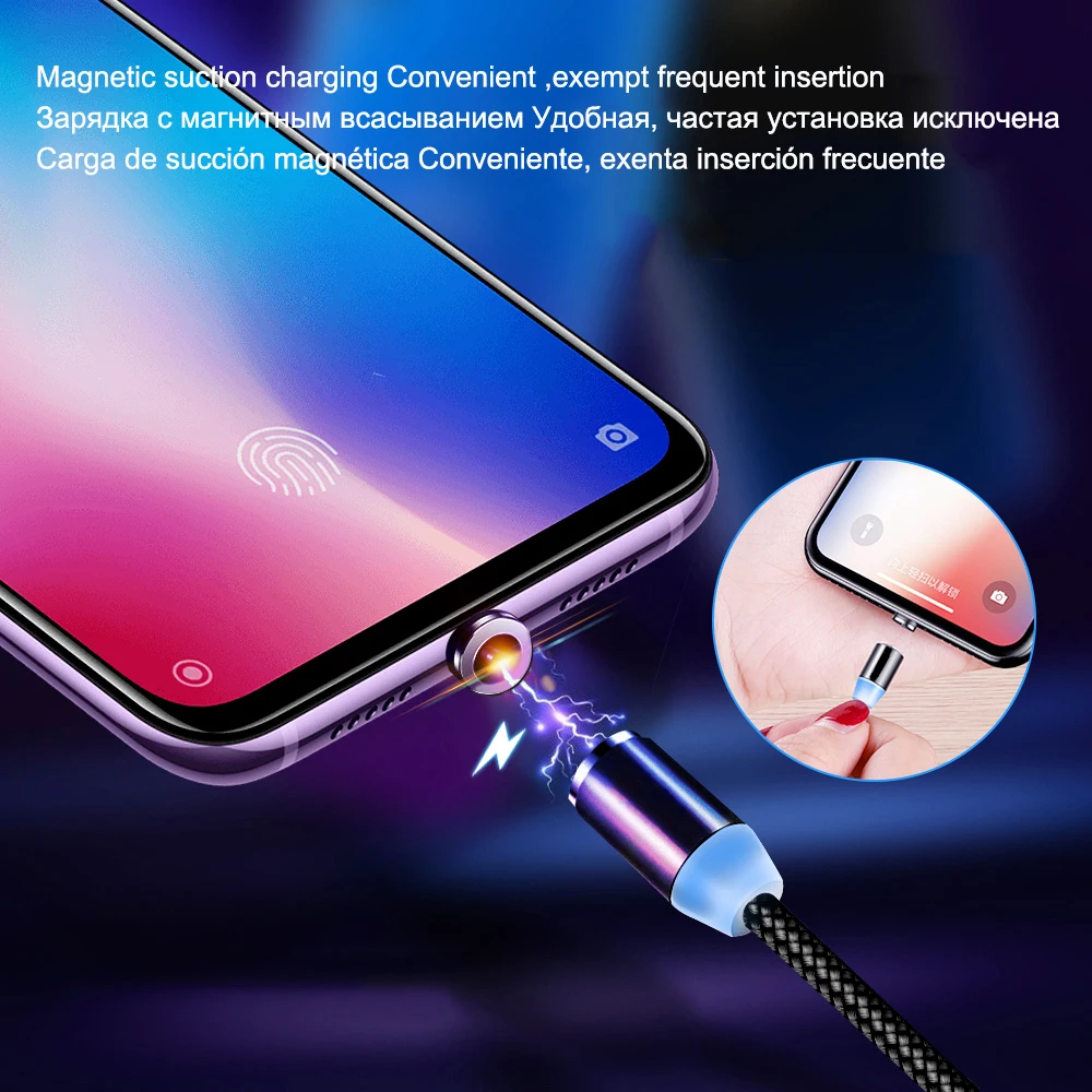 BaySerry Magnetic Cable USB Type C Cable For iPhone 11 Pro Max XR Samsung S9 Xiaomi LED Magnetic Fast Charging Micro USB C Cable