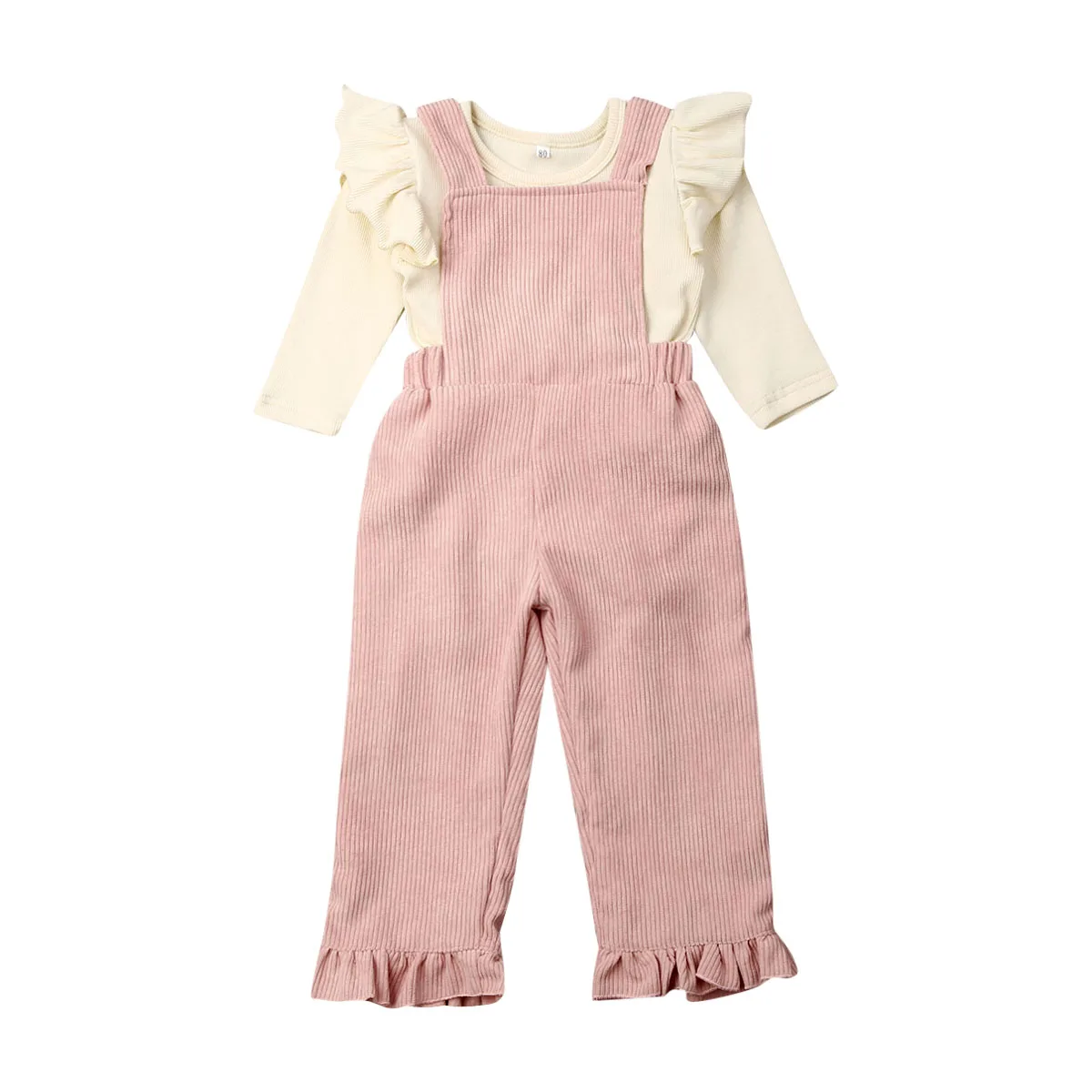 

Autumn Newborn Kids Baby Girls Jumpsuit Tops Strap Wavy Side Pants Outfit Fall Spring Clothes 1-4Y