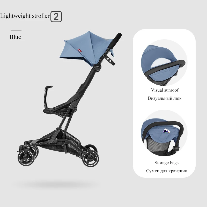 Blue Роскошная легкая коляска, 4,9 кг, переносная коляска для путешествий, для детей от 6 месяцев до 3 лет, детская коляска может сидеть и лежать, не требуется установка, детская коляска для переноски - Цвет: Blue