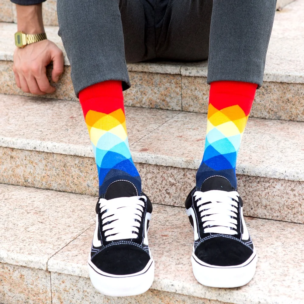 Мужские забавные носки SANZETTI из чесаного хлопка, разноцветные удобные носки в сетку, повседневные носки, Новые Вечерние подарочные носки для счастливой зимы