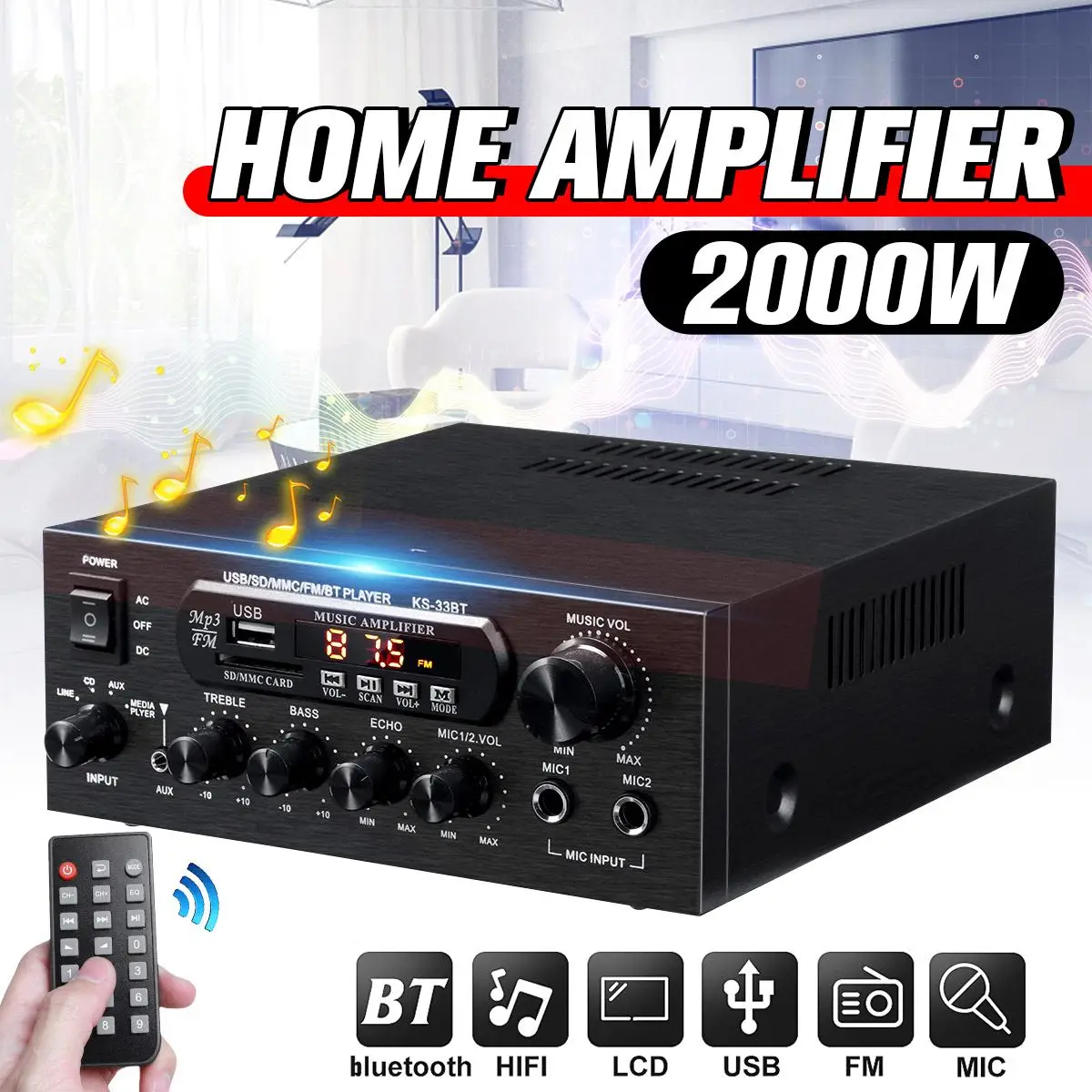 Цифровой усилитель мощности 2000 Вт 220 В Bluetooth | Электроника
