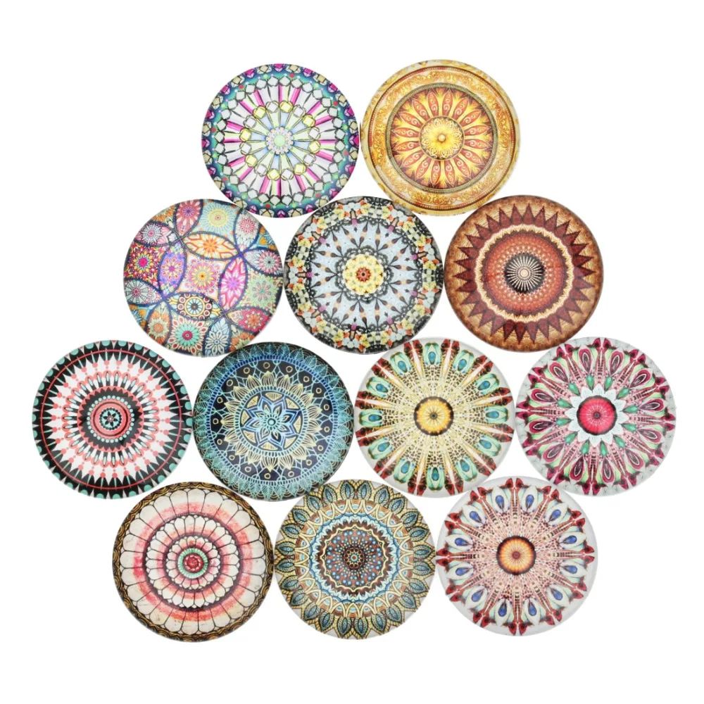 

Wholesale 20pcs/lot Bohemian Pattern Round Flat Back Glass Cabochons Cameo for Base Setting 10 12 14 20 25mm DIY Jewelry Making