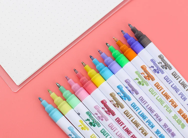 1 шт., художественные маркеры с двойными линиями, ручка DOMI Out Line, тонкий маркер для карандашей, каллиграфия, надпись, ручка, цветные ручки для рисования