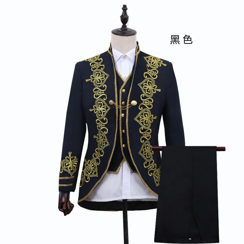 Men's classic three-piece court suit stage singer wedding suits latest men's slim coat vest pants design clothing