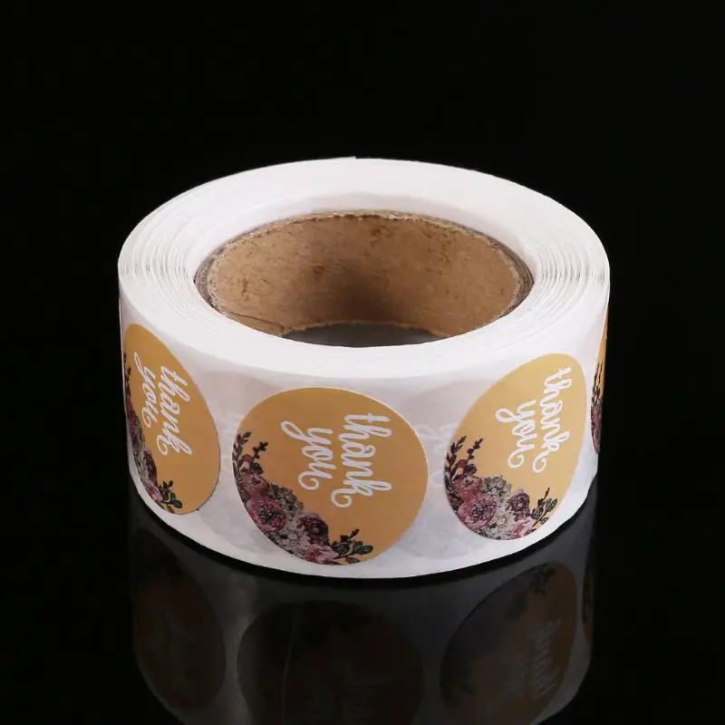500Pcs 1/" Thank you Sticker Kraft Adhesive Label Roll Round Decor Baking Sealing