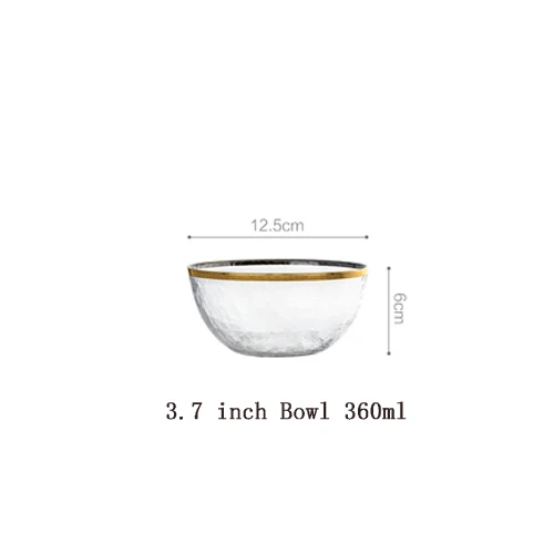 A.3.7inch bowl 1 шт. Европейский Пномпень молоток узор стеклянная чаша Западный золотой край стейк Обеденный Набор тарелка миска для риса кухонное украшение для дома - Цвет: A.3.7inch bowl