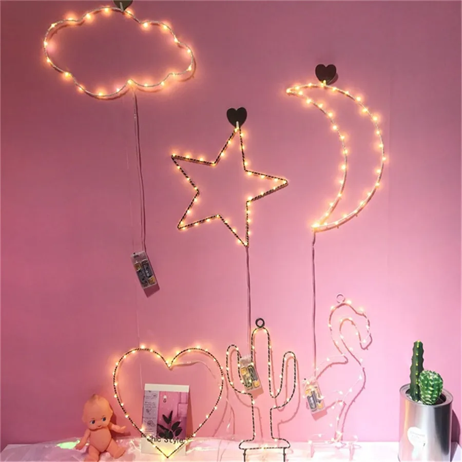 

Kid's Night Light Wall Decorative LED Lamps Flamingo Cactus Star Christmas Tree Shape Hanging hooks Bedroom Decoration Lights