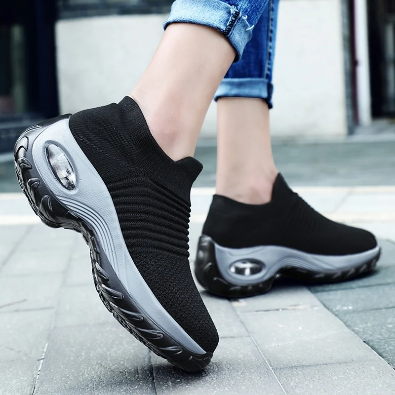 Women Tennis Shoes Breathable Mesh Heightincreasing Slipon Female Sock Footwear Outdoor Women Sneakers Thick Bottom Platforms