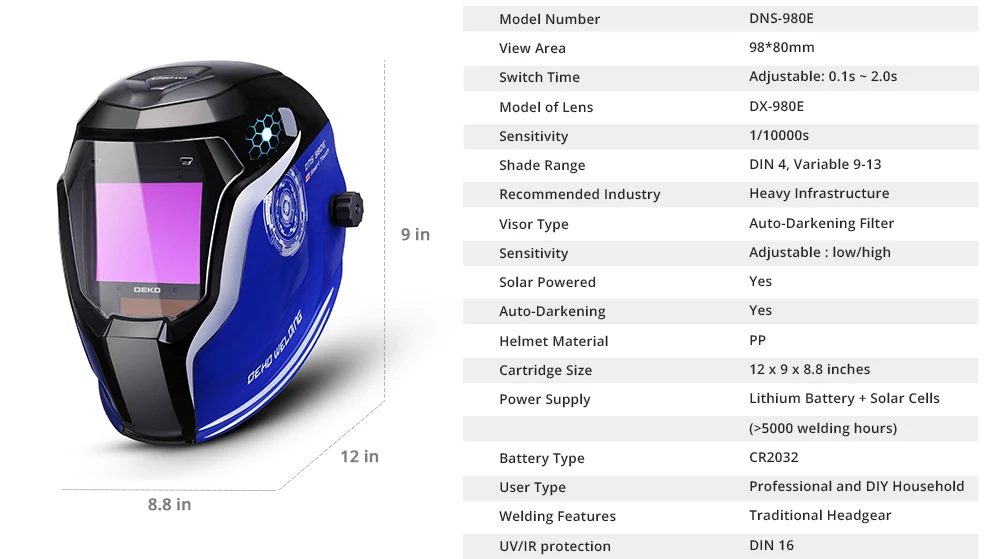 Deko Skull Solar Auto Darkening Electric Welding Mask/helmet/welder Cap