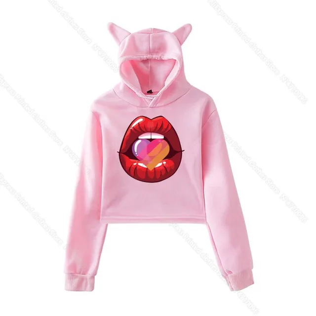 Cat Ear LIKEE Hoodies Female Pink Cat Crop Top New Russian Style Likee App Hoodie Women Avocado Sweatshirt Hip Hop Streetwear