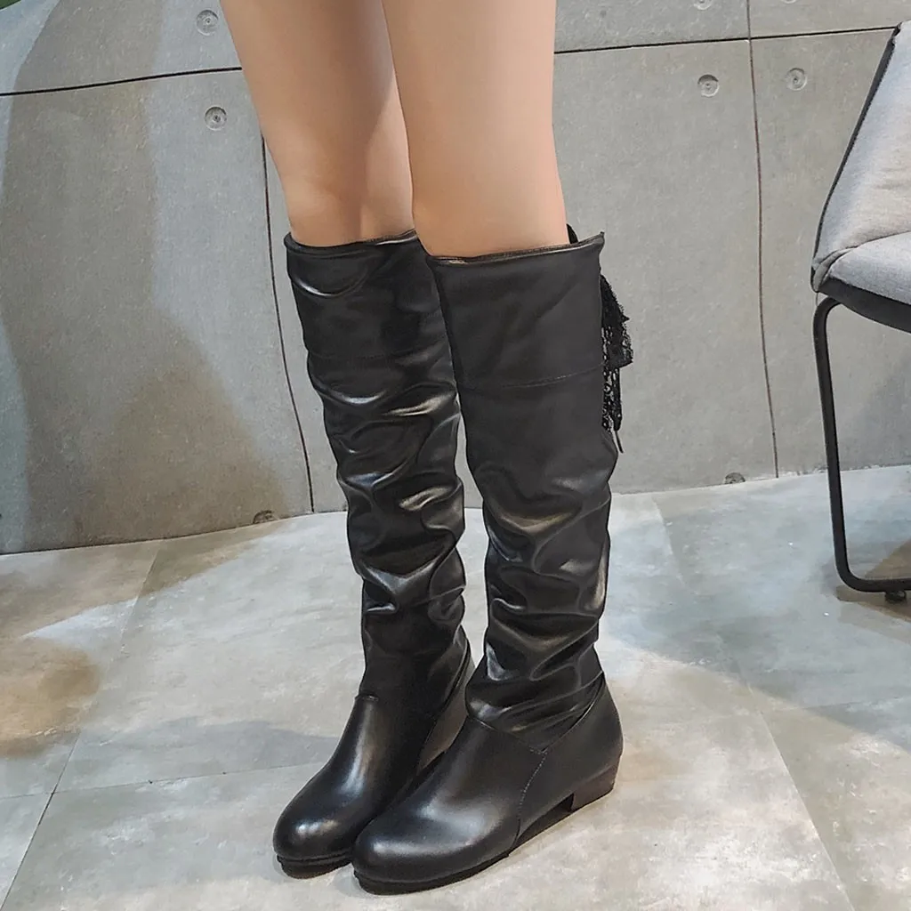 platform over the knee boots Lace Strappy Flat Boots Large Size Student black women botines mujer 2019#g3 | Обувь