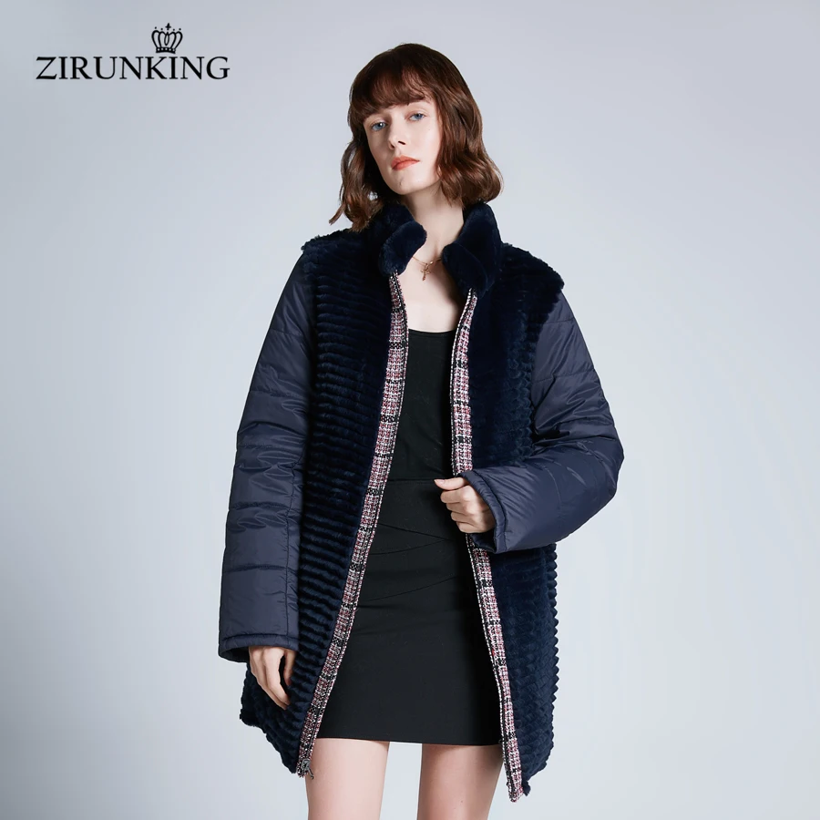 

ZIRUNKING Women Real Rabbit Fur with 90% White Down Jacket Lady Reversible Fur Coat Female Winter Warn Parka Outerwear ZC1905