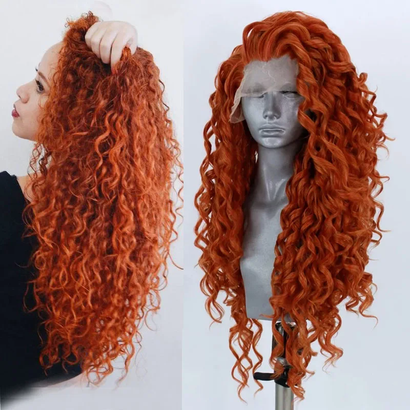 RONGDUOYI, оранжевый, жаростойкий синтетический парик на кружеве, длинные кудрявые, Glueless, передние парики на кружеве для женщин с боковой частью