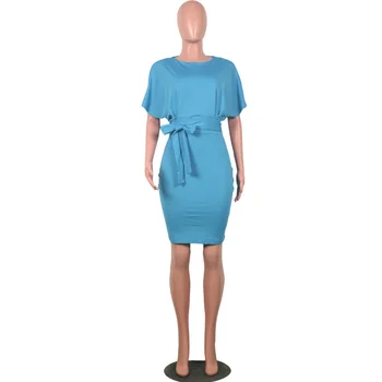 

2020 ladies new round neck belt slim slimming dress 897