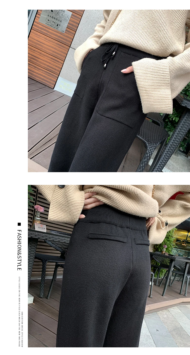 Genayoa трикотажные женские брюки, Осенние эластичные брюки-карандаш, брюки с высокой талией, женская уличная одежда с карманом