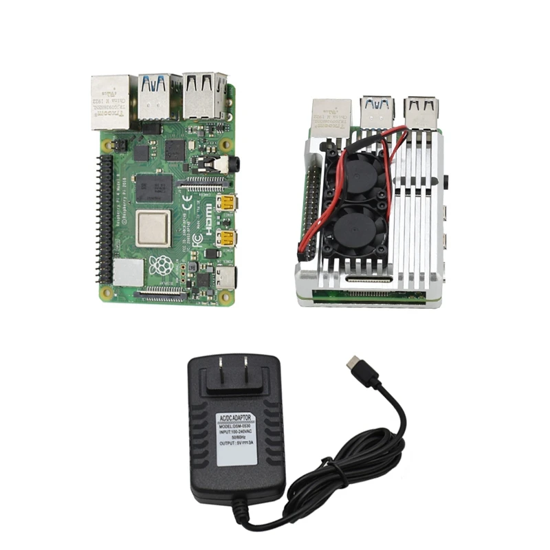 Для Raspberry Pi 4 модели B 2G Оперативная память DIY Kit с Чехол охлаждения двойной вентилятор 5V 3A Мощность адаптер