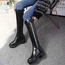 Размер 35-44, г. Новые непромокаемые сапоги до колена женские осенние классические черные модельные туфли женские пикантные брендовые ботинки с пряжкой на высоком каблуке