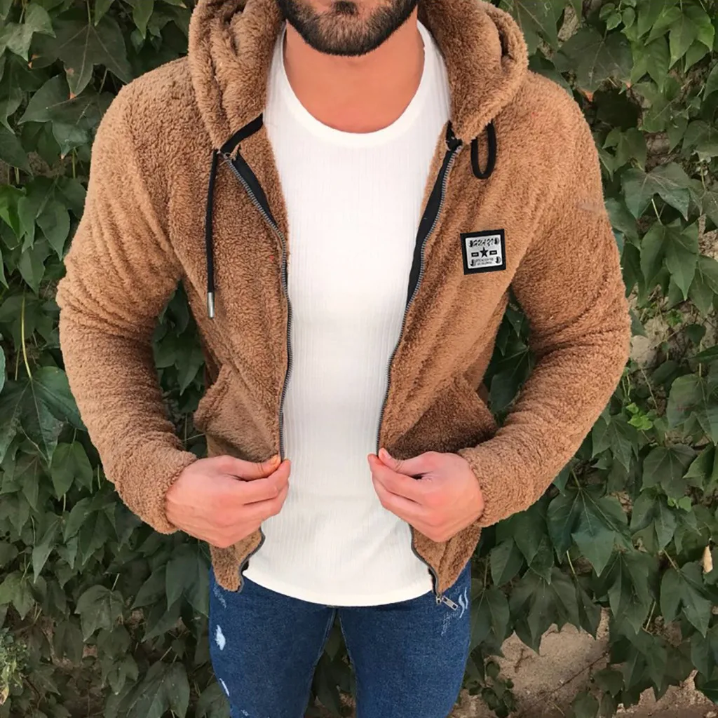 

Mens New Fashion Casual Zipper Loose Double-Sided Plush Hooded Jackets Hooded Outerwear Coat multicolor Fleece Clothes Jackets