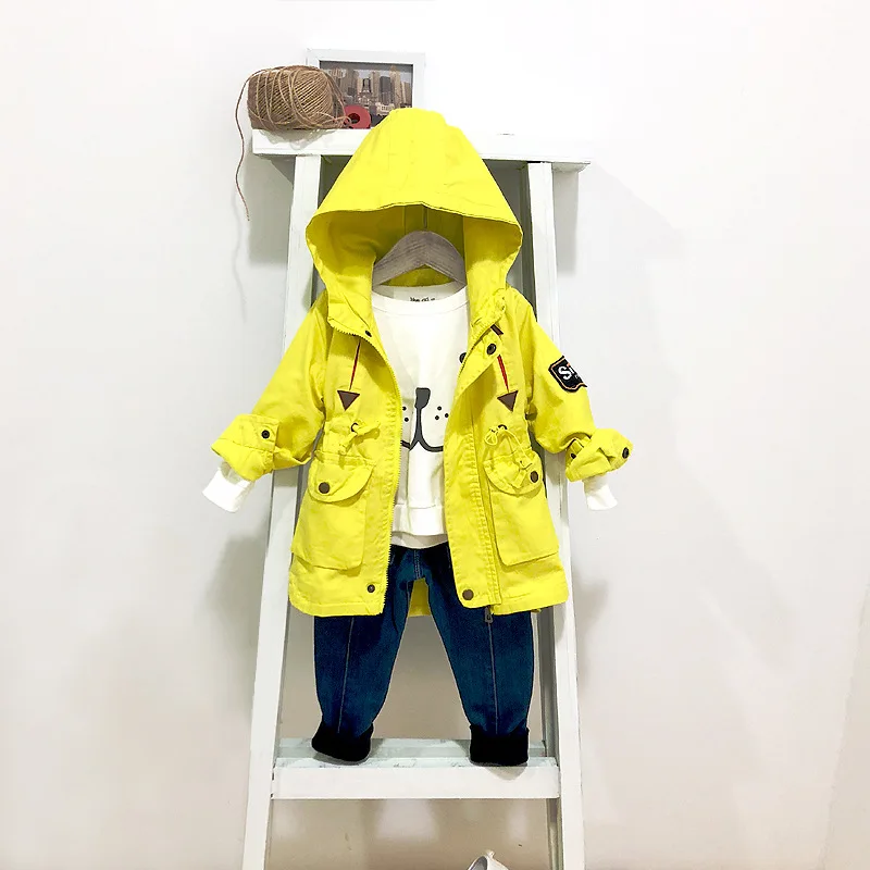 

Girls Autumn Coat 2019 New Style Boys' Wind Coat Children Hooded Mid-length Trench Coat-Waist Hugging's Glitter Cotton