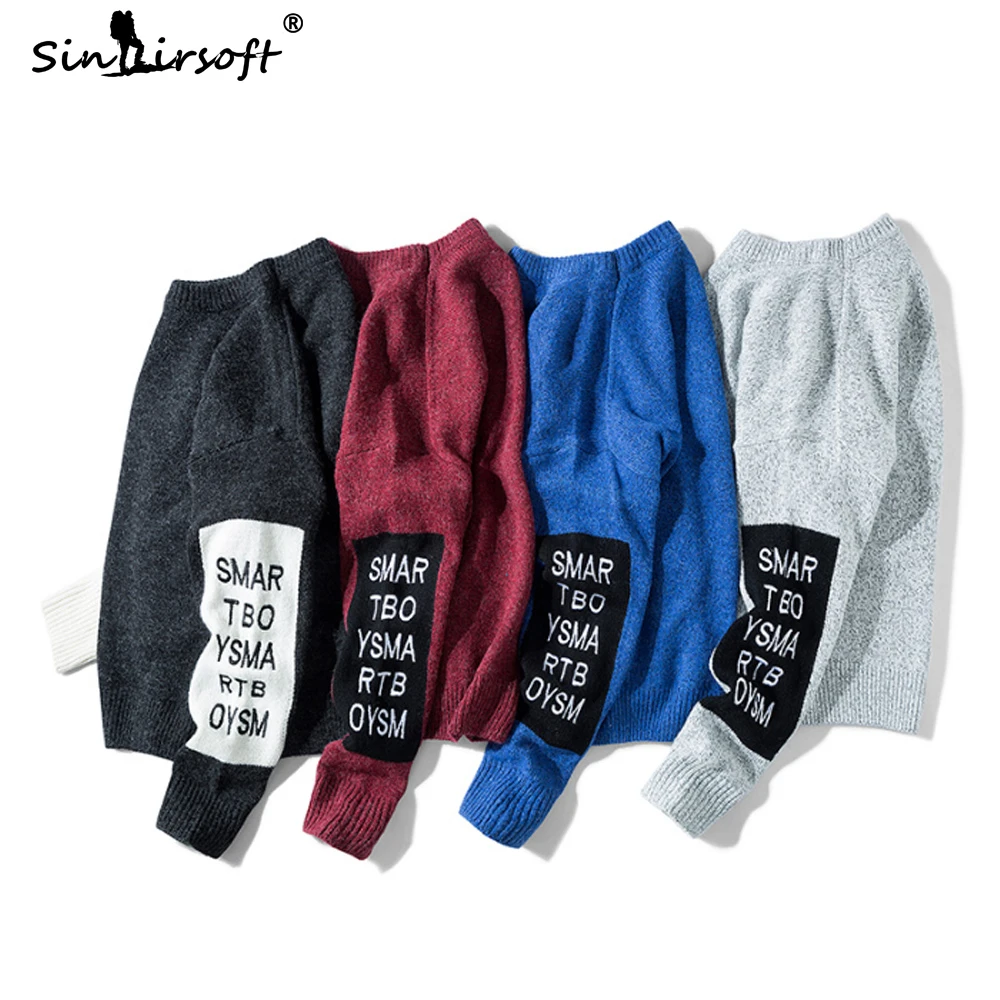 

Free Shipping Men's Long-sleeved Patchwork Sweater Letter Pattern England Style Warm Pullovers Male Plus Velvet Thickening New