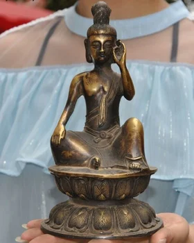 

8"old Chinese Buddhism bronze freedom Kwan-Yin Guanyin Bodhisattva Buddha statue