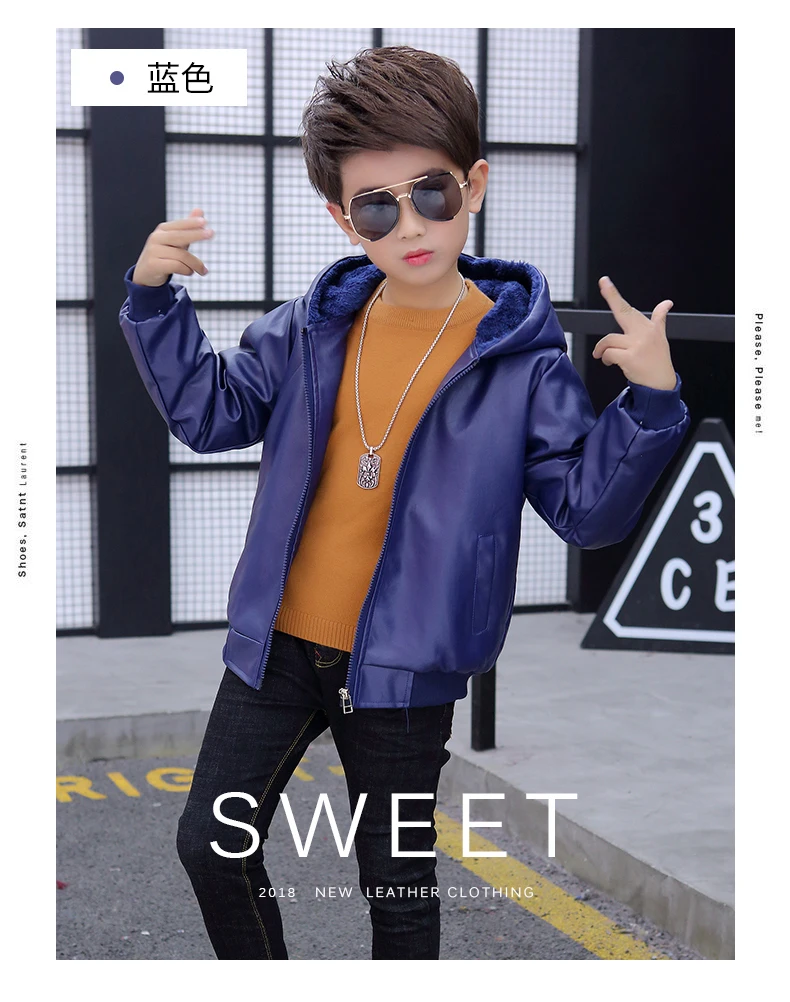 New Baby Boy Jacket Leather Fleece Thickness Fashion Kids Coat 2-12 Old Size Autumn Winter 9BBT038