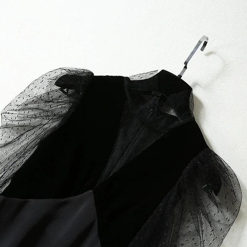 Подиумное платье осень зима стиль женское водолазка эффектные прозрачные сетчатые Лоскутные с длинным рукавом облегающее винтажное ретро платье