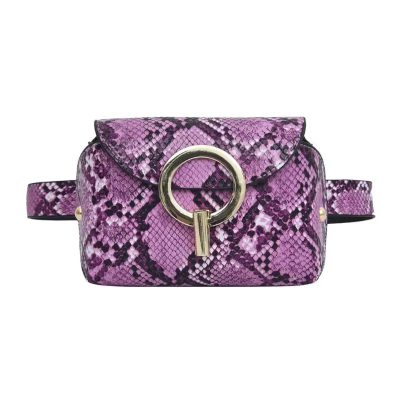 Модный принт «змеиная кожа» поясная сумка Для женщин под змеиную кожу из искусственной кожи Поясные сумки Женская поясная сумка - Color: Purple
