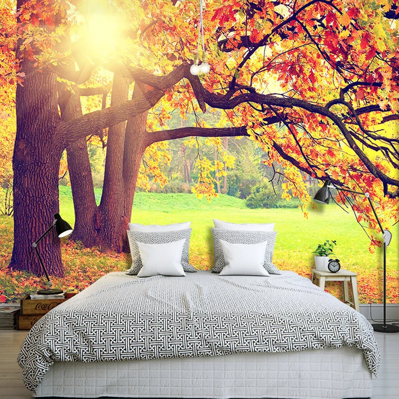 

Drop Shipping Custom 3D Photo Wallpaper Mountain Forest Autumn Maple Leaf Natural Landscape Non-woven Art Mural Wallpaper