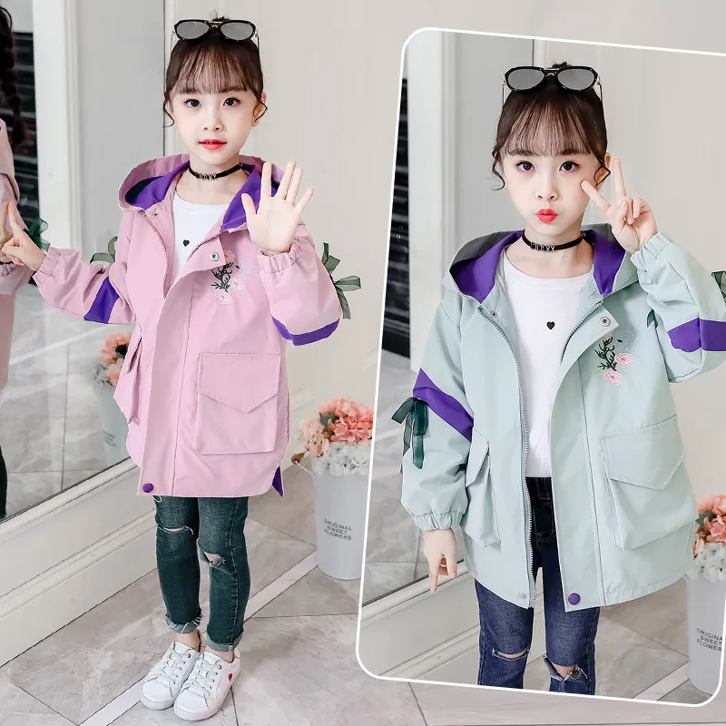 

Children Autumn Clothing New Style Trench Coat 2019 Korean-style Spring And Autumn Girls Western Style Students Loose-Fit Hooded