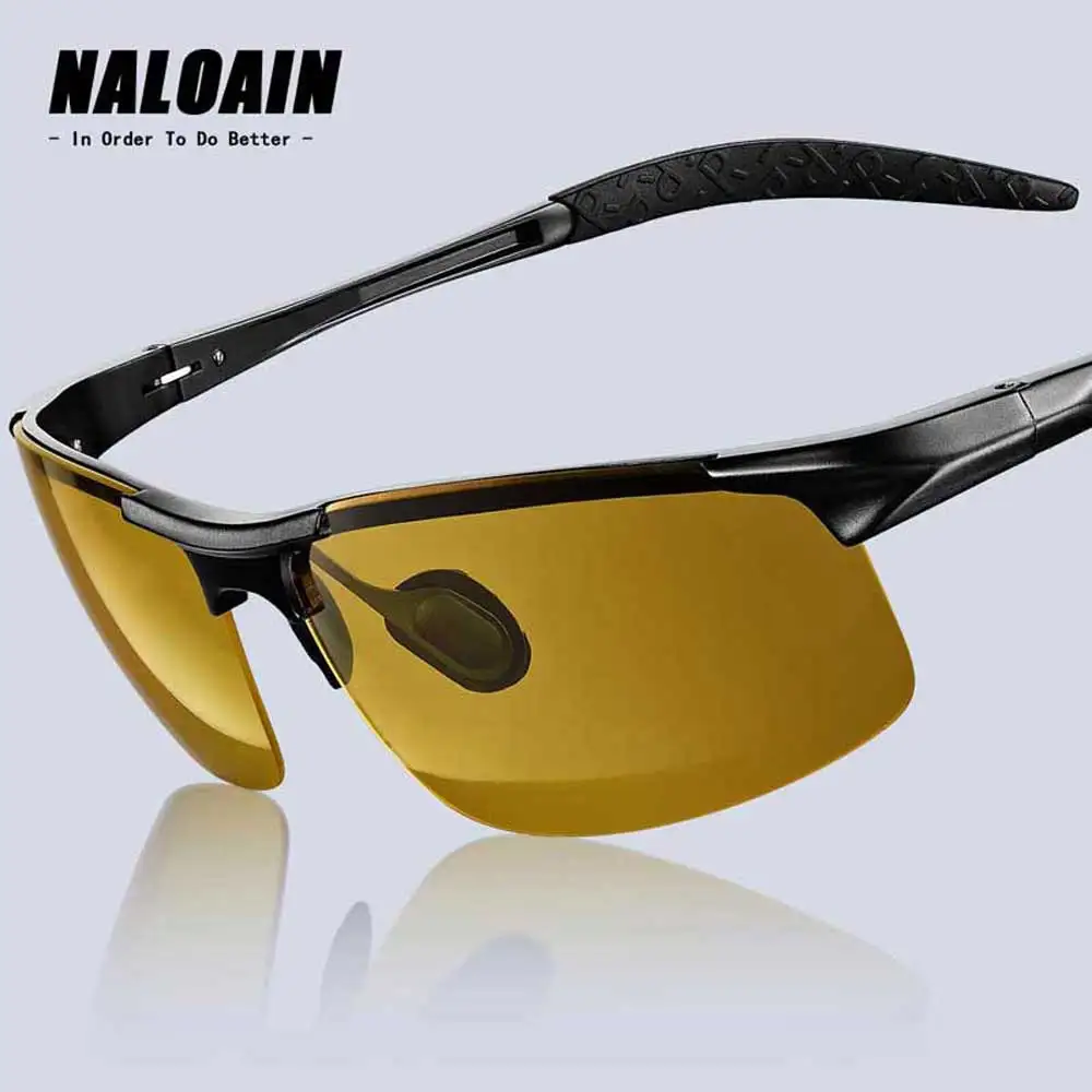 

NALOAIN Night Vision Glasses Polarized Lens Anti-Glare UV400 Metal Frame Yellow Driving Goggles For Men Women Car Driver R8177