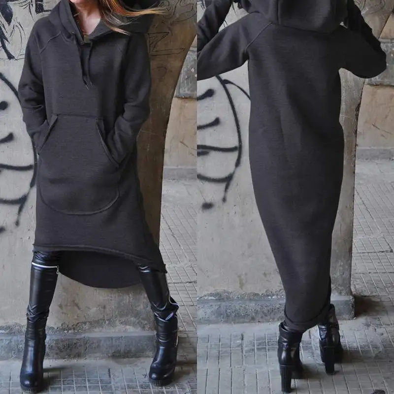  Women's Sweatshirts Plus Size Midi Hoodies Dress 2019 ZANZEA Irregular Vestidos Female Long Sleeve 