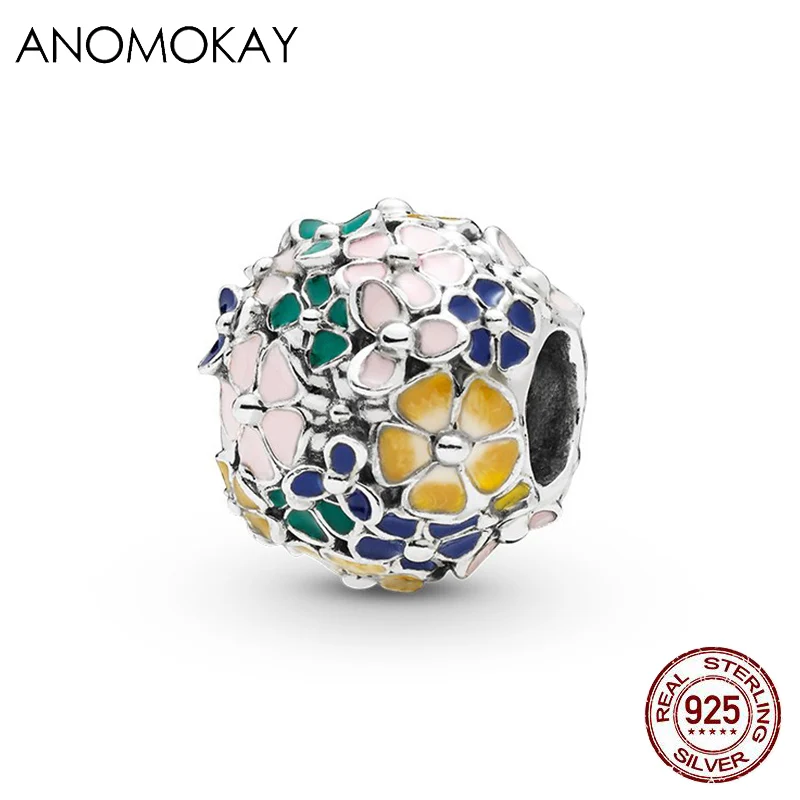 ANOMOKAY стерлингового серебра 925 Mix Стиль под искусственные бриллианты, разноцветные стразы образуют форму сердца Весенняя серия, Очаровательные бусы, соответственные Пандоре обаятельные Браслеты DIY браслет подарок