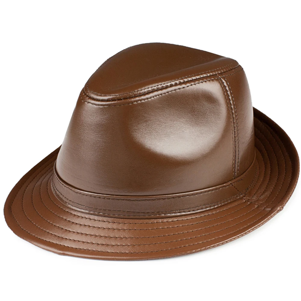 LA SPEZIA Black Fedora Hat Men Genuine Leather Sheepskin Jazz Cap Autumn Winter British Casual High Quality Wide Brim Hat LA SPEZIA Black Fedora Hat Men Genuine Leather Sheepskin Jazz Cap Autumn Winter British Casual High Quality Wide Brim Hat