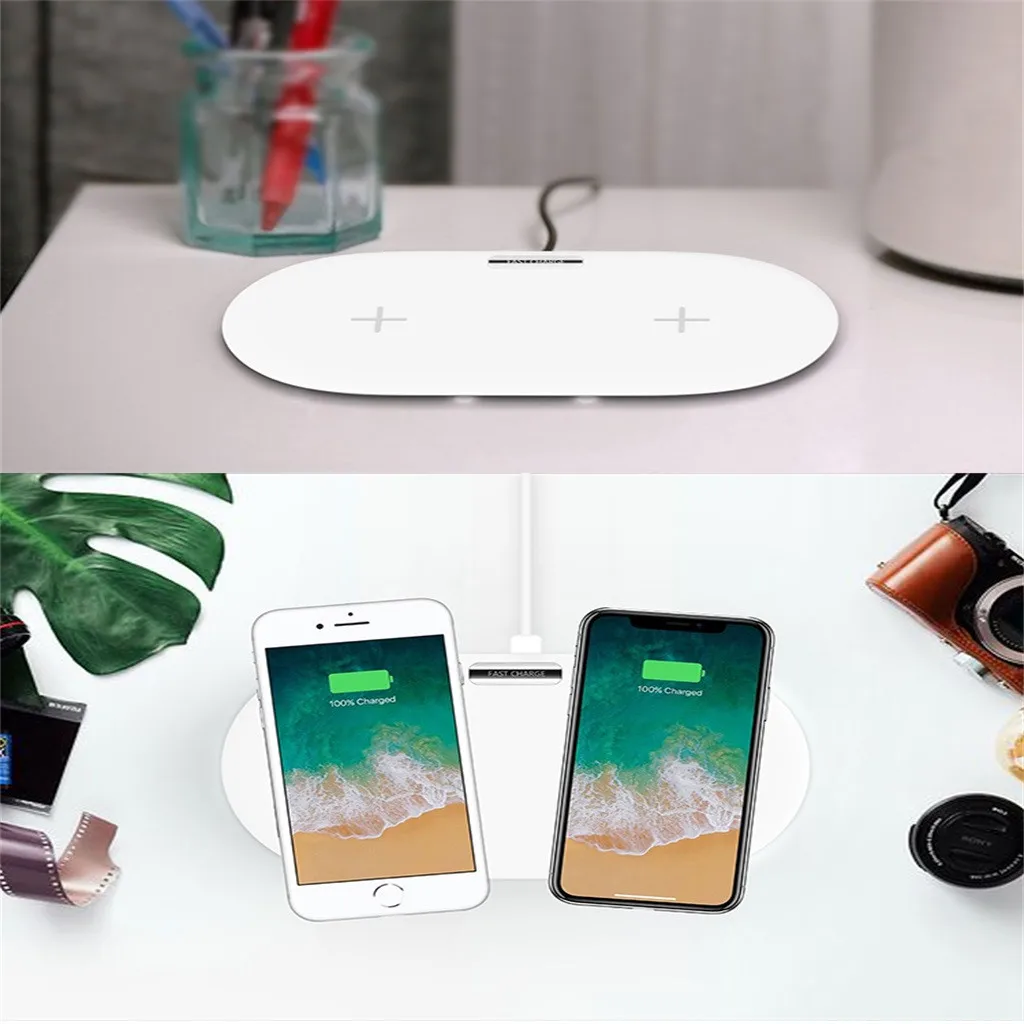 10 Вт двойное Беспроводное зарядное устройство QI для iPhone XS Max XR X 7/8 Plus samsung S9 S10 USB быстрая Беспроводная зарядная док-станция настольная