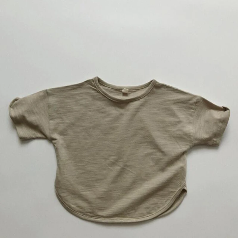 T-shirt à manches courtes pour bébé fille et garçon, vêtement d'été en coton solide, style japonais et coréen