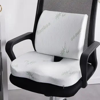 

32 Bamboo Fiber Memory Foam Seat Cushion Back Cushion Slow Rebound Waist Support Set for Home Office Health Care Chair Pad