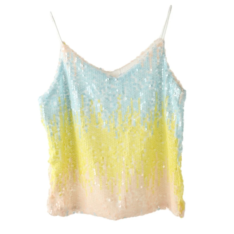 RealShe Tank Top Women V-Neck Sleeveless Sequins Top Women Summer Sexy A Shirt Tank Top T Shirt Women