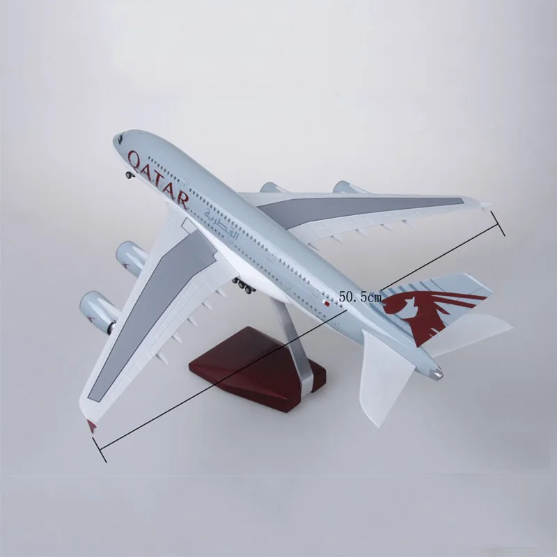 Модель самолета QATAR Airbus A380, модель 1/160, 45,5 см, светильник с колесом, коллекция самолетов из смолы, подарки для детей