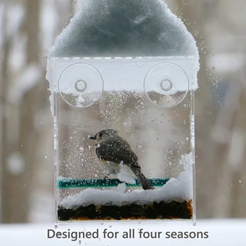 

Pet Supplies Large Acrylic House Shaped Window Bird Feeder Food Tray Easy Install For Wild Birds With Suction Cups Transparent