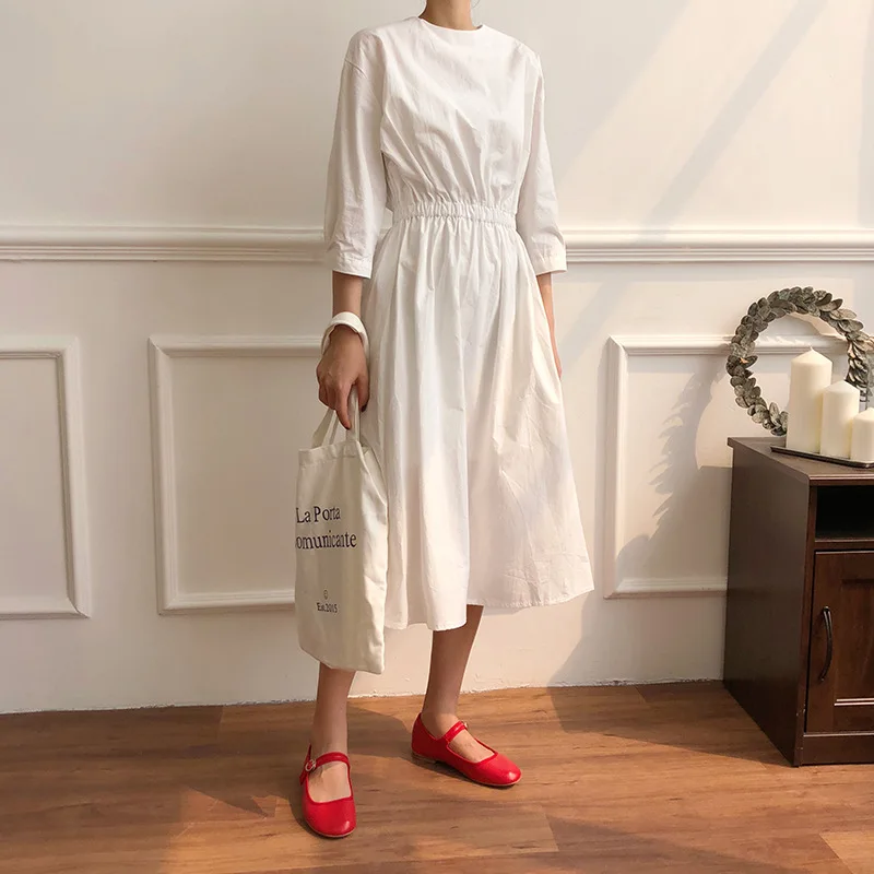 

Photo Shoot 2019 Spring Summer New Style WOMEN'S Dress Elegant Retro French Waist Hugging Half Sleeve Long Dress
