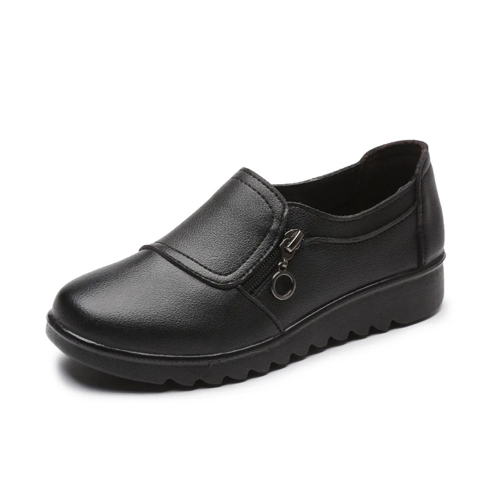 

Spring Autumn New Single Women Shoes Female Mother Zipper Flats Platform Shoes Woman Solid Color Slip on Casual Shoes Plus Size