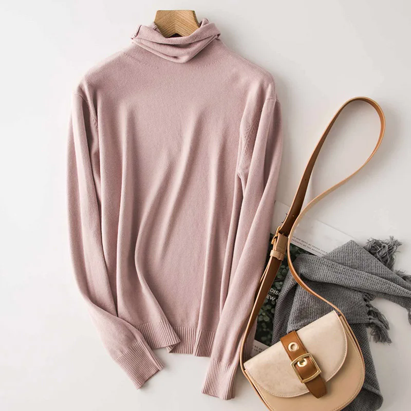 Light Pink Водолазка, женский свитер, пуловеры, однотонный, вязанный, корейский стиль, осень, женский свитер, осенний, розовый, тянущийся, розовый, Женский Теплый джемпер - Цвет: Light Pink