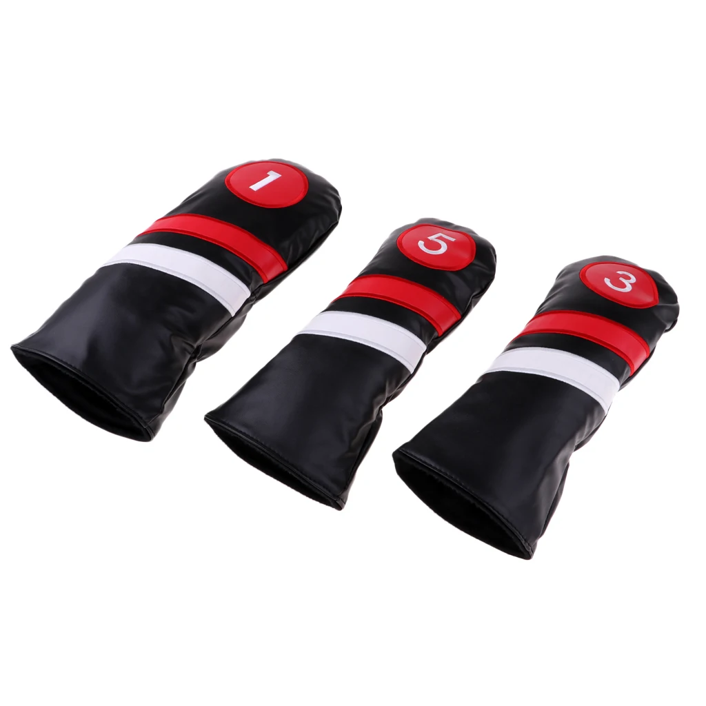 3Pcs Black Set Водонепроницаемый ПУ гольф головы Чехлы#1 Драйвер#3#5 Фарватера Вудс клуб головные уборы - Color: 3Pcs Black Set