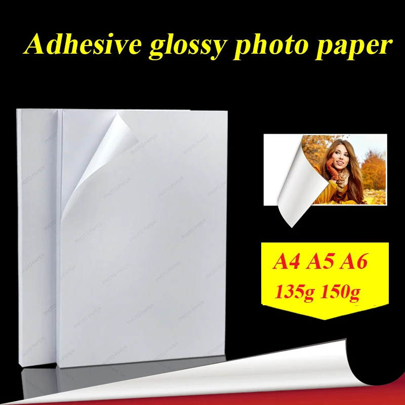 Papel fotográfico autoadhesivo de alto brillo, hojas para impresión de  inyección de tinta con pegamento trasero, A4, A5, A6, 100, 135g, 150g -  AliExpress Suministros para oficina y escuela