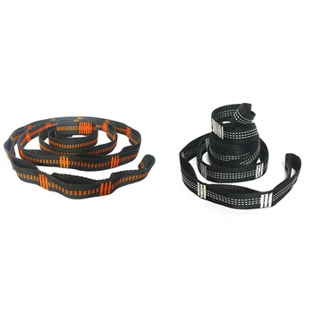 

2x Hammock Tree Straps Tree Tie Rope High Load-Bearing Nylon Webbing Rock Climbing Flat Belt Cover White & Orange