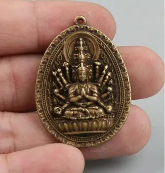 

42MM/1.7 "recueillir Curio Rare chine Fengshui petit Bronze exquis bouddhisme 1000 main Guanyin kwan-yin amulette pendentif Stat