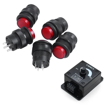 

5Pcs Red 3V LED Light Illuminated OFF-(ON) NO Latching Push Button Switch Lock & 1pcs LED Dimmer Switch