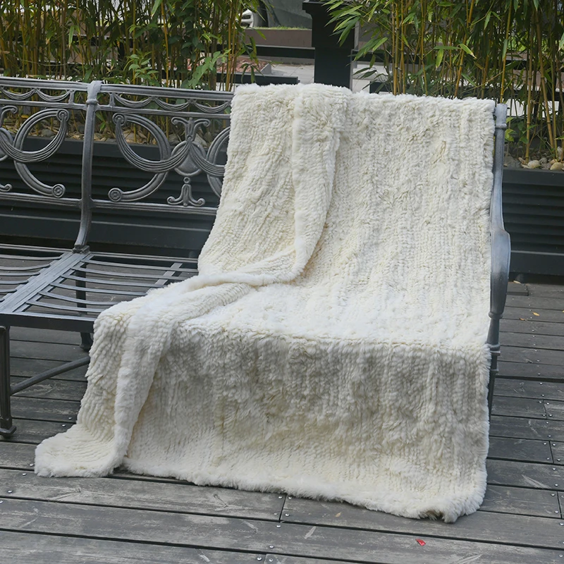 

CX-D-95B 122X183CM Decorative Sofa Blanket Throws Rex Rabbit Fur Knit Throw Blanket