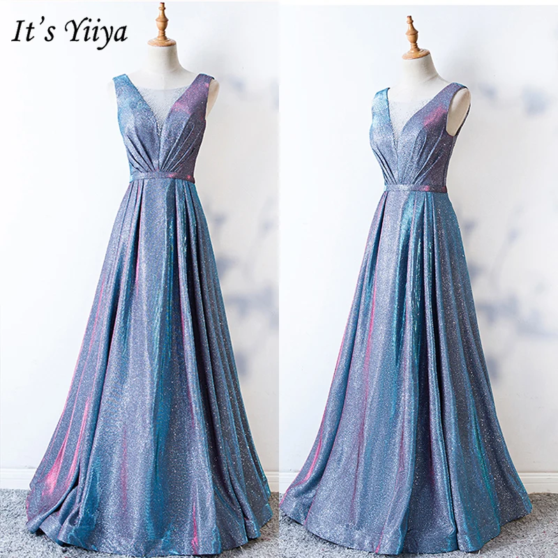 

It's Yiiya Evening Dress 2019 Sequins Shinning Sleeveless A-Line Drseses Contrast Color Elegant Floor Length Formal Gowns E1009